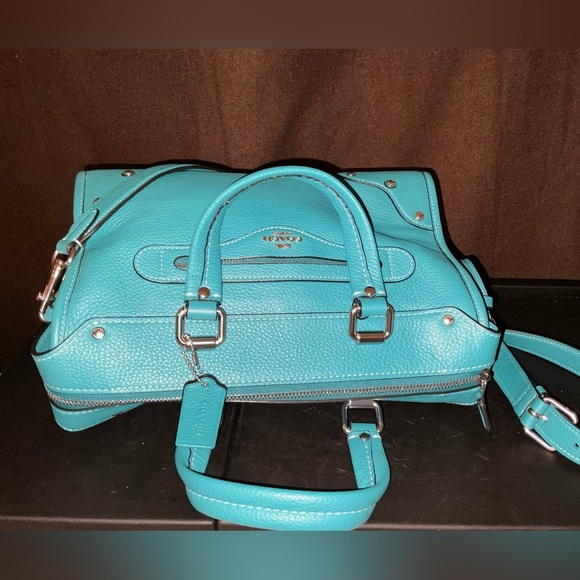 COACH MILLIE SATCHEL TEAL w/SILVER ACCENT VIRTUALLY NEW y2k RARE color pristine - Picture 11 of 17